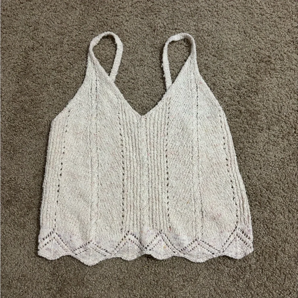 Anthropologie V-Neck Pointelle Sweater Tank ivory Size Small - Picture 2 of 6